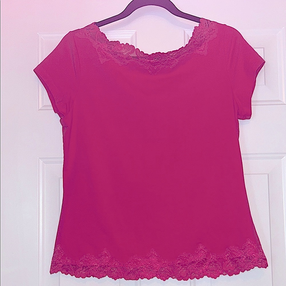 Coldwater Creek Lace Y2K Women's Top Pink M Vintage Stretch Barbie Lagenlook